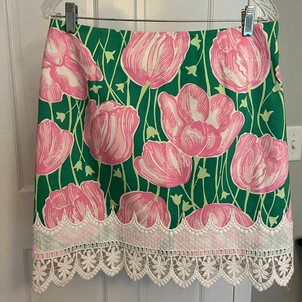 Vintage Lilly Pulitzer Roslyn Skirt Size 10 tulips lace